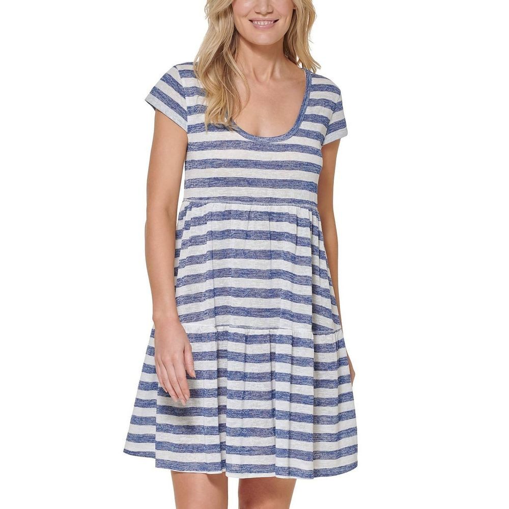 Tommy Hilfiger Women's Blue Wide Stripe Cap Sleeve Dress Cover-Up S/M